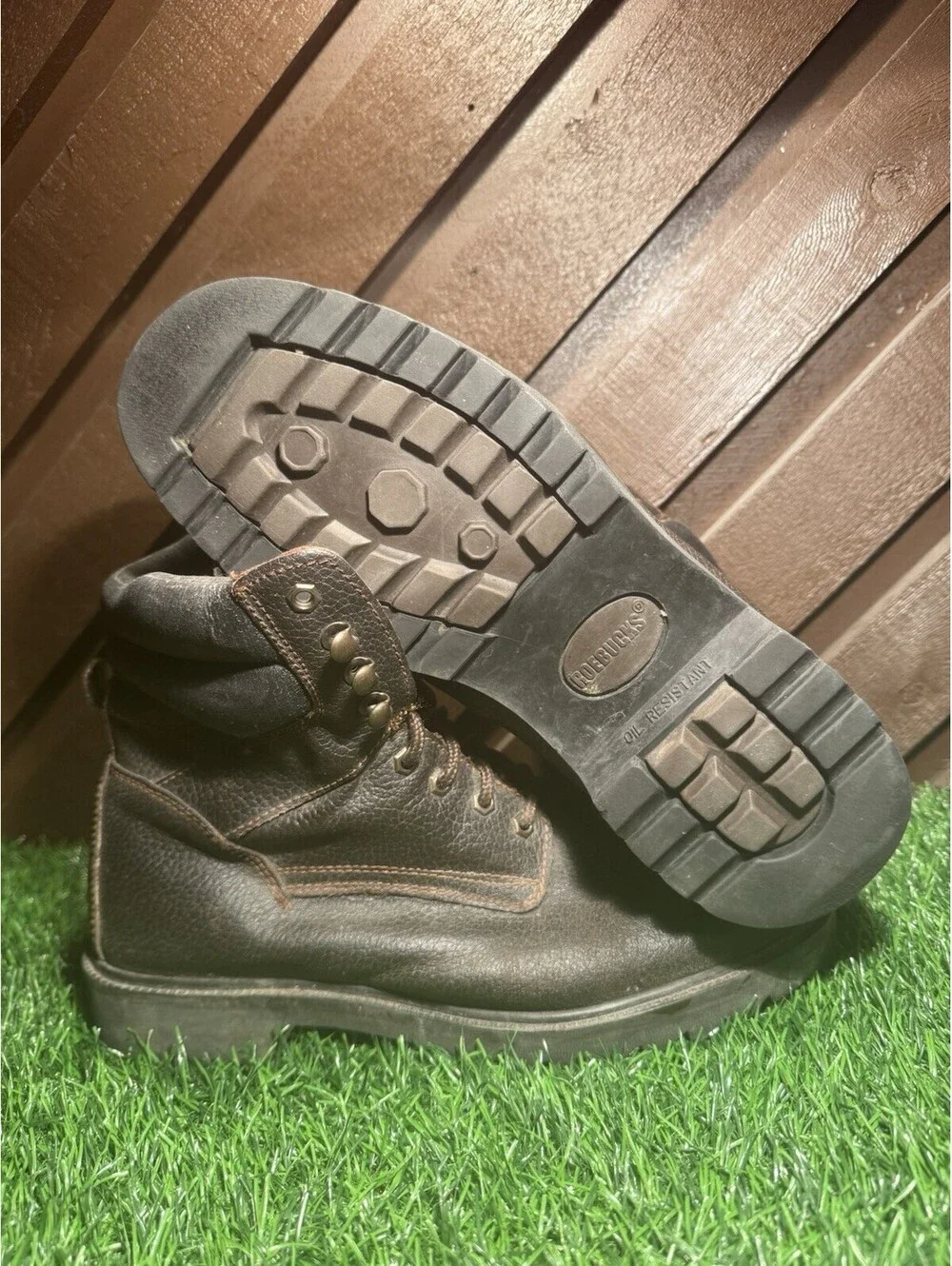 Vintage Sears Roebucks Work Boots Mens 10 D Leather Brown Lug Sole Style 86909